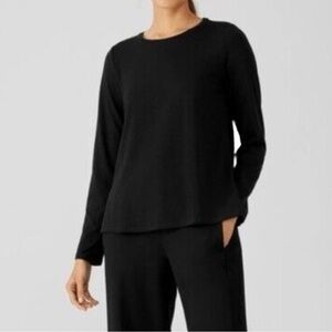 Eileen Fisher Long Sleeve Ballet Neck Tunic Top, Black, Size Small